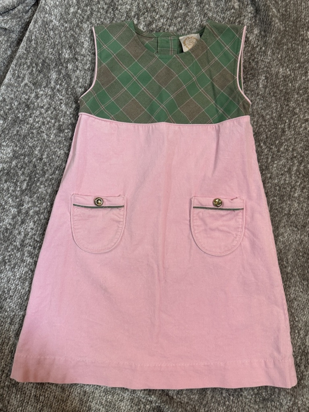 The Beaufort Bonnet Co. Green plaid top & Pink Sleeveless Corduroy jumper 12